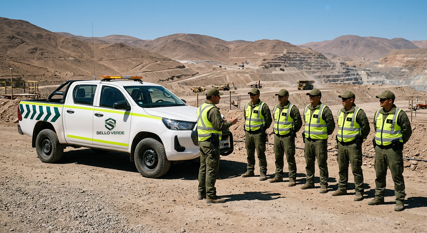 Grupo de exfuncionarios con polera verde en una sala de capacitación, revisando un mapa de rutas proyectado